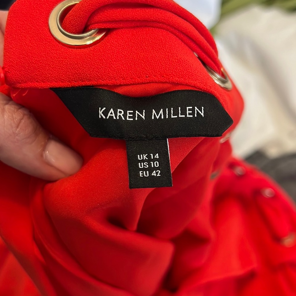 Karen Millen Red Dress With Grommets. Size 10 Gem